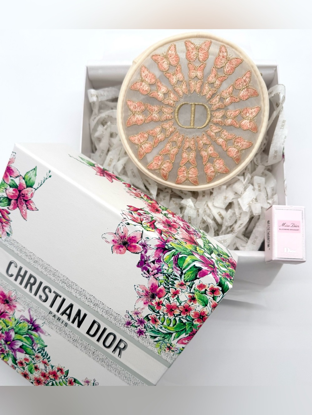 CHRISTIAN DIOR Luxury Embroidered Makeup Pouch Mini Miss Dior Gift Bundle NEW